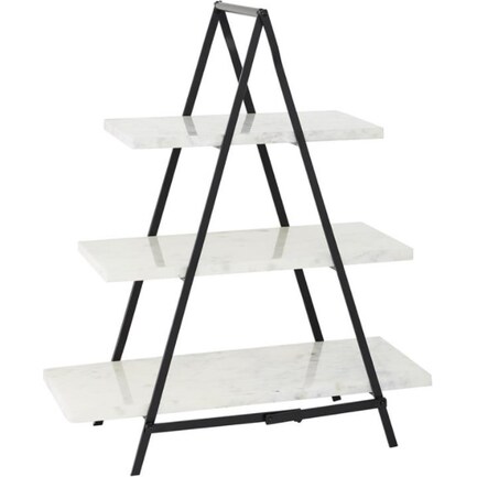 White Marble and Metal Tier Tray Stand 20"W x 23"H