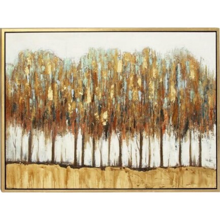 Gold, Copper, and Brown Abstract Trees Framed Canvas 47"W x 36"H