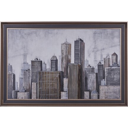 Skyline Handpainted Framed Canvas Art 60"W x 40"H