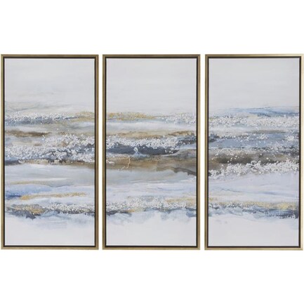 Set of Three Blue Abstract Framed Art 20"W x 40"H