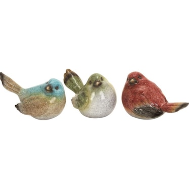 Set of 3 Multi Bird Statues 7"W x 6"H