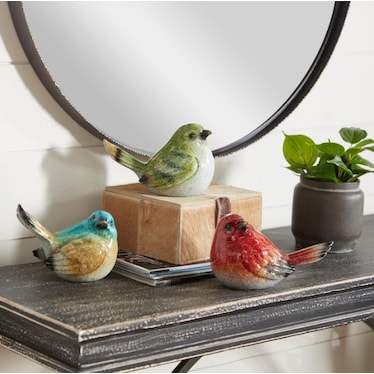 Set of 3 Multi Bird Statues 7"W x 6"H