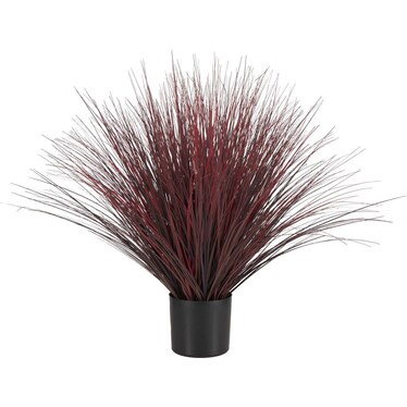 Faux Red Grass In Black Pot 44"W x 36"H