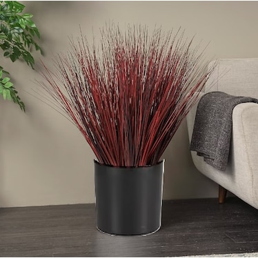 Faux Red Grass In Black Pot 44"W x 36"H