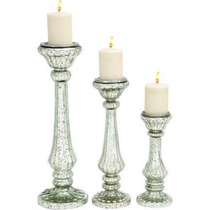Set of 3 Silver Mercury Glass Candleholders 12/17/21"H
