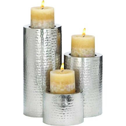 Set of 3 Steel Metal Candle Holders 4/7/11"H
