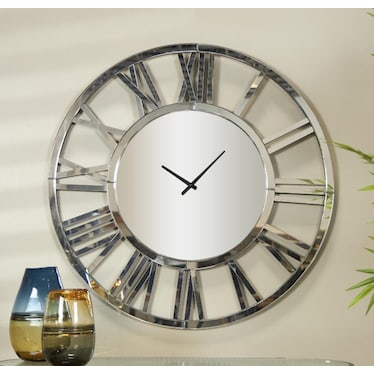 Wide Silver Mirror Wall Clock 40" Round