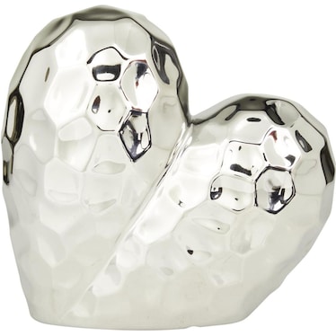 Silver Ceramic Heart Sculpture 8"W x 8"H