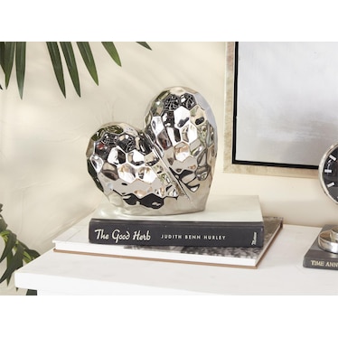 Silver Ceramic Heart Sculpture 8"W x 8"H