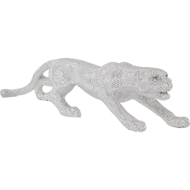 Silver Bling Leopard Statue 42"W x 11"H