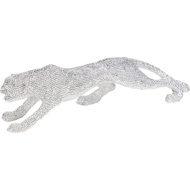 Silver Bling Leopard Statue 23"W x 6"H