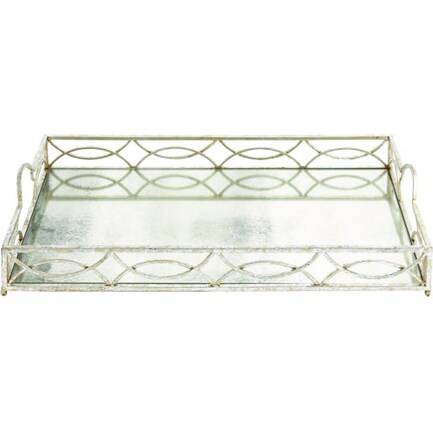 Antique Silver Metal and Mirrored Tray 25"W x 15"H