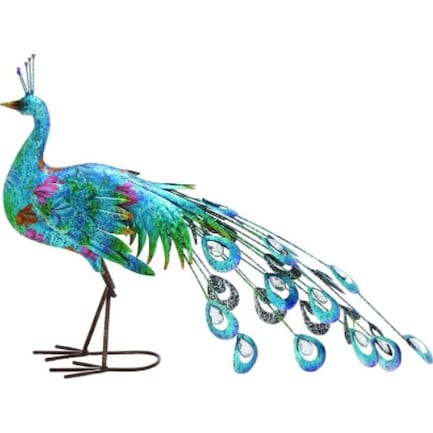 Turquoise Metal Peacock Sculpture 31"W x 20"H