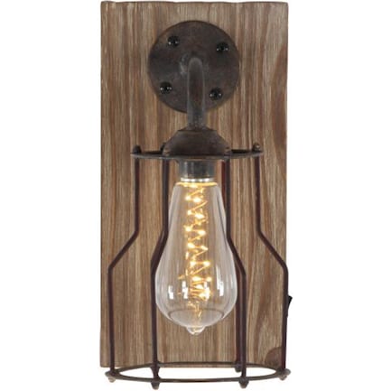 Wood and Metal LED Wall Sconce 6"W x 11"H