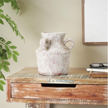 White Ceramic Handled Vase 9"W x 10"H