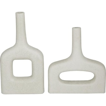 Set of 2 White Ceramic Vases 13/16"H