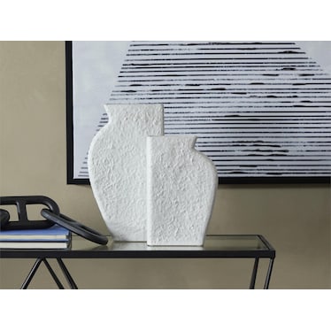 Set of 2 White Ceramic Urn Vases 3"W x 11/14"H