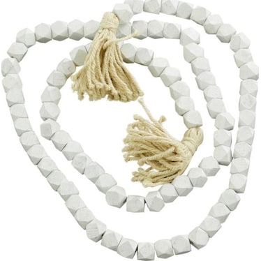White Cut Wood Beads 81"L