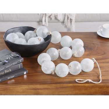 White Frosted Glass Beads 91"L