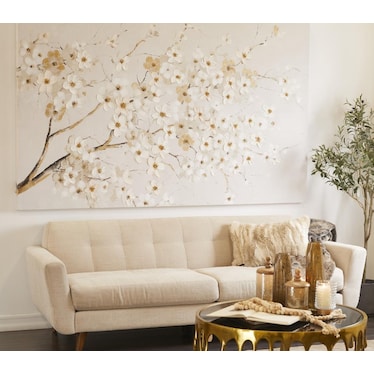 White and Gold Flowers Canvas Art 86"W x 58"H