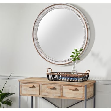 White Wood Wall Mirror 36.5" Round