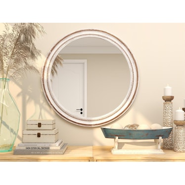 White Wood Wall Mirror 36.5" Round