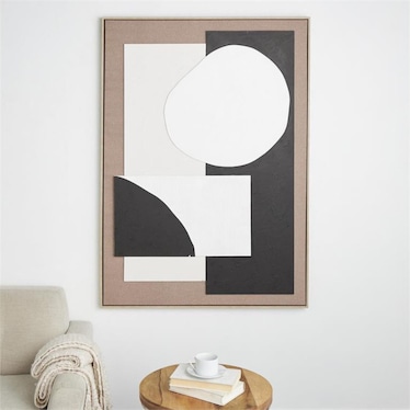 Black, White, and Tan Geo III Framed Wall Art 41"W x 57"H