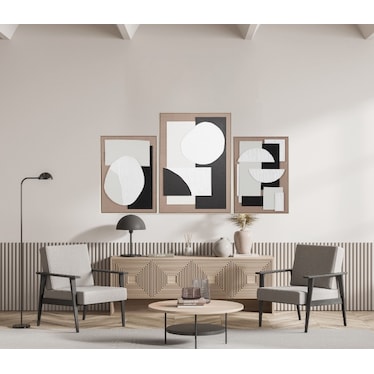 Black, White, and Tan Geo I Framed Wall Art 25"W x 37"H