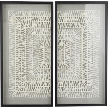 Set of 2 Wood and Glass White Paper Wall Art 21"W x 41"H