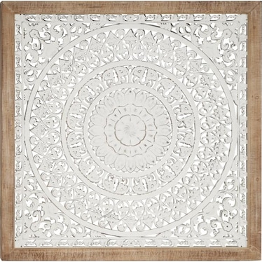 White Carved Wood Wall Plaque 47"W x 47"H