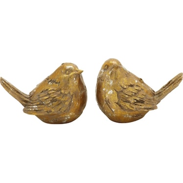 Set of 2 Gold Bird Statues 8"W x 6"H