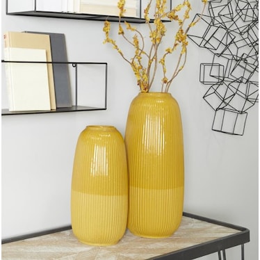 Set of 2 Yellow Ceramic Vases 14/18"H