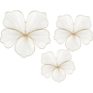 Set of 3 Gold Metal Flowers Wall Décor 19/21/26"