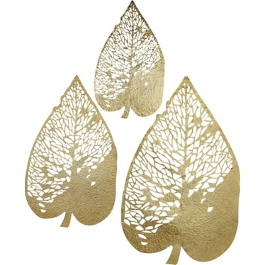 Set of 3 Gold Metal Leaves Wall Décor 28/36/45"H