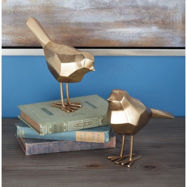 Set of 2 Gold Metal Bird Sculptures 7/8"H