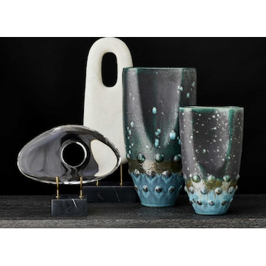 Set of 2 Aqua and Teal Vases 9"W x 16"H