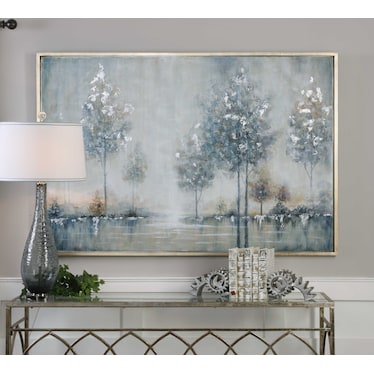 Blue and Silver Trees Handpainted Framed Canvas Art 61"W x 41"H