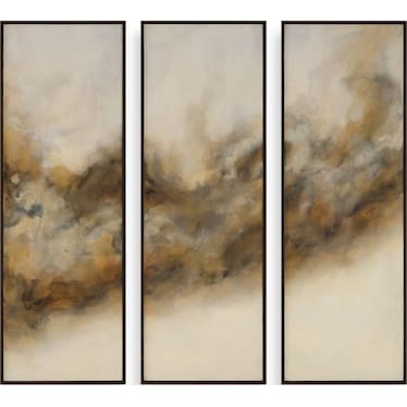 Set of 3 Black and Caramel Abstract Hand-painted Framed Canvas 21"W x 61"H