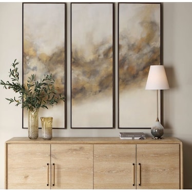 Set of 3 Black and Caramel Abstract Hand-painted Framed Canvas 21"W x 61"H