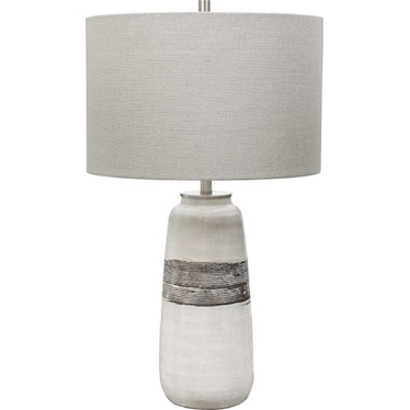 White Crackle Brown Ribbed Ceramic Table Lamp 27"H