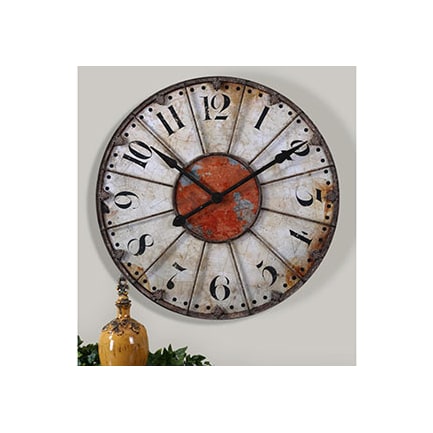 Ivory and Red Crackle Wall Clock 30"