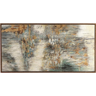 Green, Grey, and Gold Hand Painted Abstract Framed Canvas Art 70"W x 36"H
