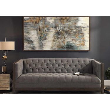 Green, Grey, and Gold Hand Painted Abstract Framed Canvas Art 70"W x 36"H