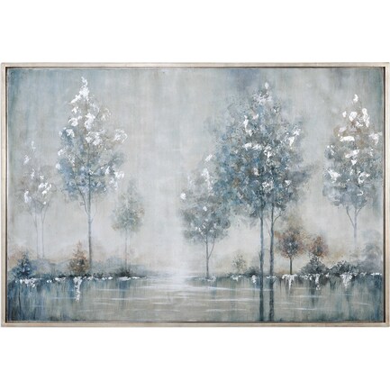 Blue and Silver Trees Handpainted Framed Canvas Art 61"W x 41"H