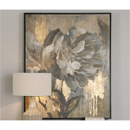Gold Leaf and Ivory Flower Canvas 41"W x 51"H