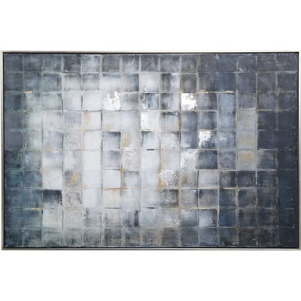 Blue, Grey, and Silver Squares Framed Handpainted Art 61"W x 41"H