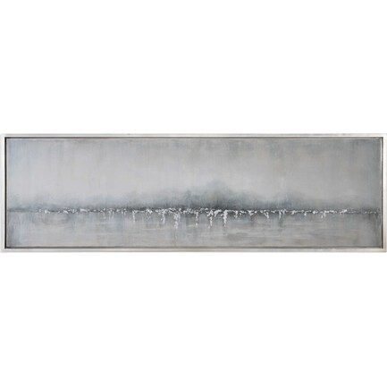Grey and Silver Abstract Handpainted Framed Canvas 71"W x 21"H