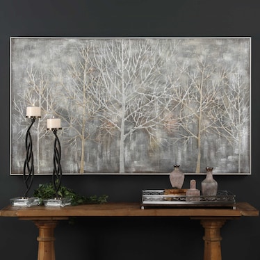 Silver and Gold Handpainted Trees Framed Canvas Art 73"W x 41"H