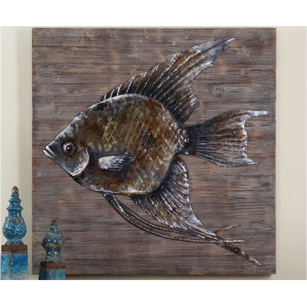 Iron Fish on Reclaimed Wood 40"W x 40"H