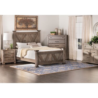 Cool Rustic Queen X Panel Bed, Grey
